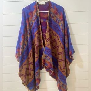 Eddie Bauer- Aztec printed wool poncho